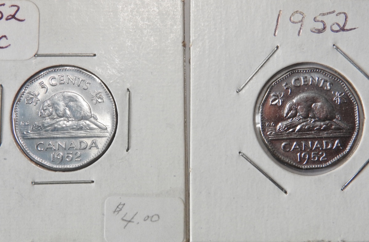 Different-Coloured-1952-5-Cents